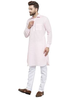 Pink Plain Linen Pathani Suits 3