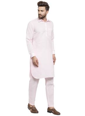 Designer Pink Pathani Linen Kurta With Pants For A Royal Look By Treemoda 2