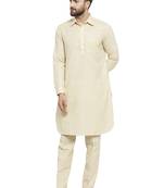 Beige Plain Linen Pathani Suits