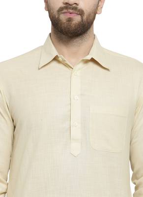 Beige Plain Linen Pathani Suits 4