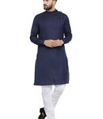 Blue Plain Linen Kurta Pajama