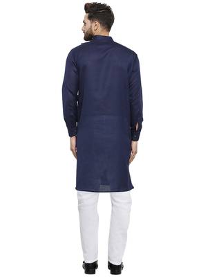 Blue Plain Linen Kurta Pajama 3