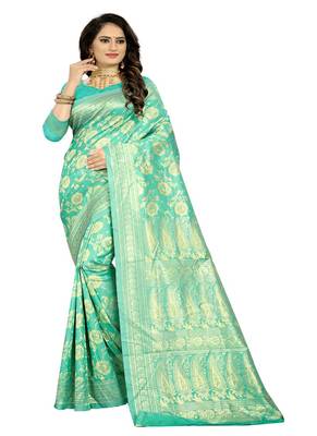 Green  woven banarasi saree with blouse 1