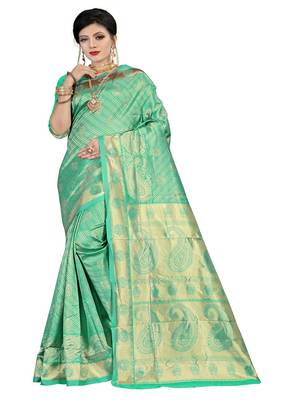Green 
 woven banarasi saree with blouse 1
