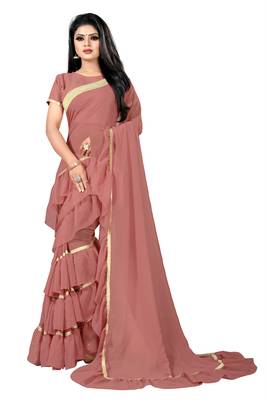 Red plain georgette saree with blouse 1