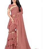 Red plain georgette saree with blouse