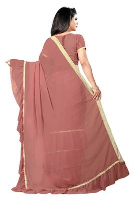 Red plain georgette saree with blouse 2