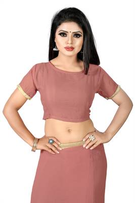 Red plain georgette saree with blouse 4