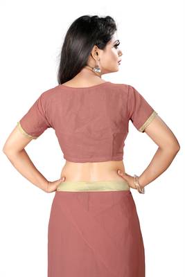 Red plain georgette saree with blouse 5