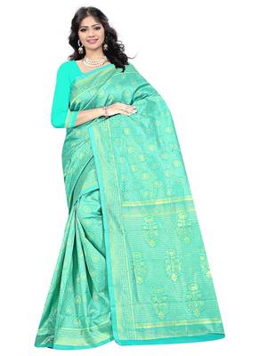 Green woven banarasi saree with blouse 1