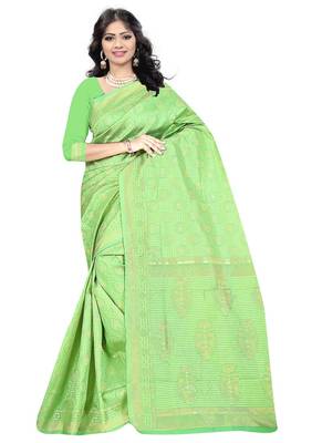 Green  woven banarasi saree with blouse 1