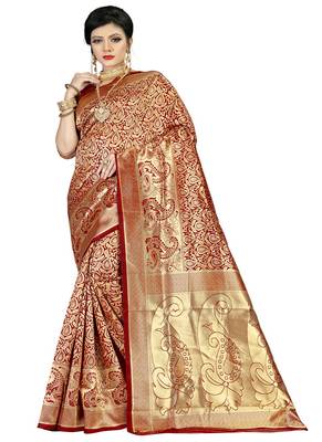 Maroon  woven banarasi saree with blouse 1