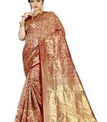 Maroon  woven banarasi saree with blouse
