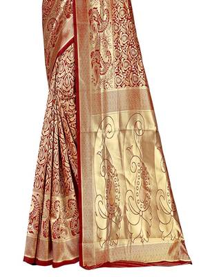 Maroon  woven banarasi saree with blouse 2