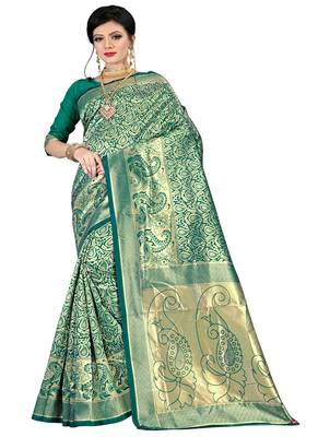 Green  woven banarasi saree with blouse 1