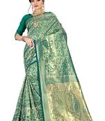Green  woven banarasi saree with blouse