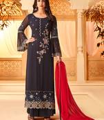 Navy Blue Embroidered Faux Georgette Salwar