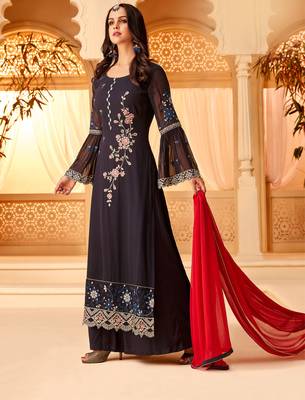 Navy Blue Embroidered Faux Georgette Salwar 2