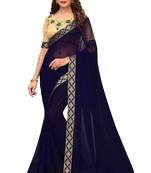 Blue plain georgette saree with blouse