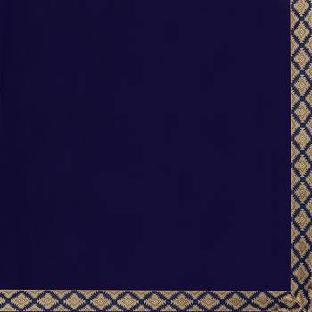Blue plain georgette saree with blouse 5