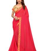 Pink plain georgette saree with blouse