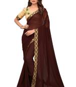 Brown plain georgette saree with blouse