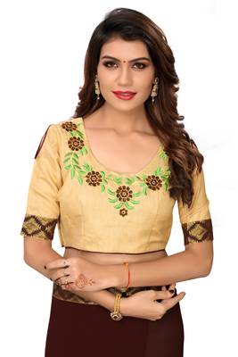 Brown plain georgette saree with blouse 4