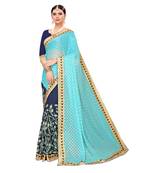 Turquoise embroidered georgette saree with blouse