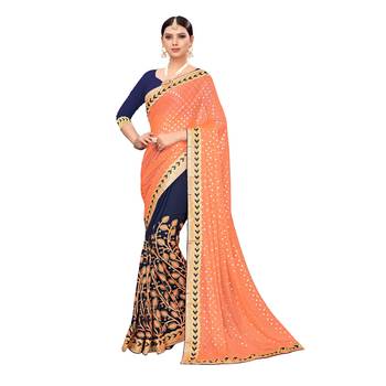 Orange embroidered georgette saree with blouse 1