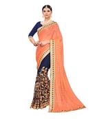 Orange embroidered georgette saree with blouse