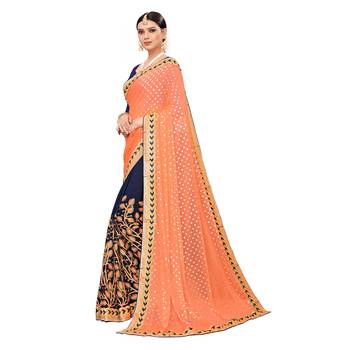 Orange embroidered georgette saree with blouse 2