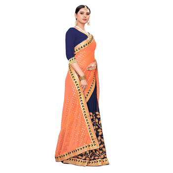 Orange embroidered georgette saree with blouse 3