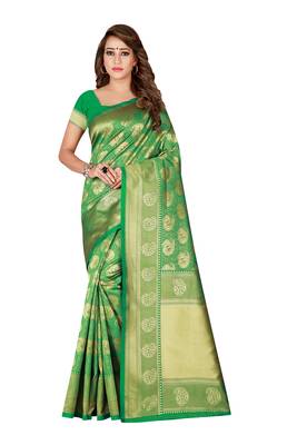 Green Printed Art Silk Saree With Blouse 1