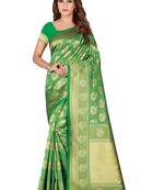 Green Printed Art Silk Saree With Blouse