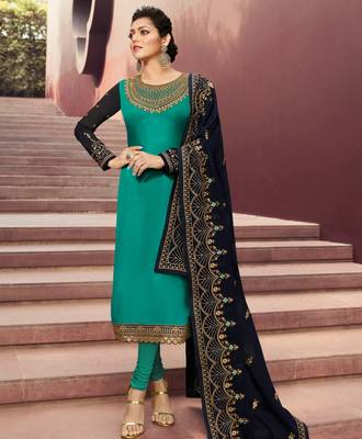 Turquoise embroidered georgette salwar 1