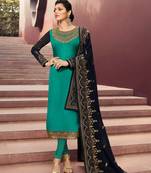 Turquoise embroidered georgette salwar