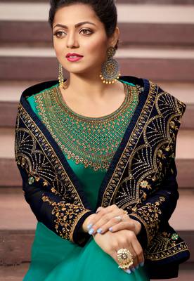 Turquoise embroidered georgette salwar 2