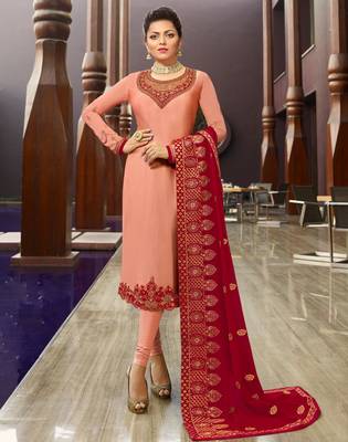 Baby-pink embroidered georgette salwar 1