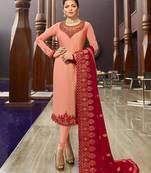 Baby-pink embroidered georgette salwar