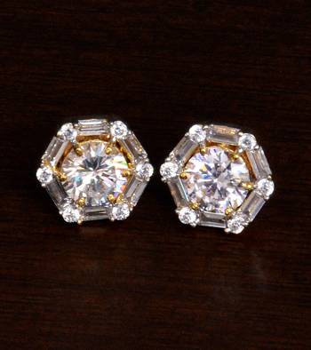 American Diamond Embellished Gold Plated Stud Earrings 216ED202 1