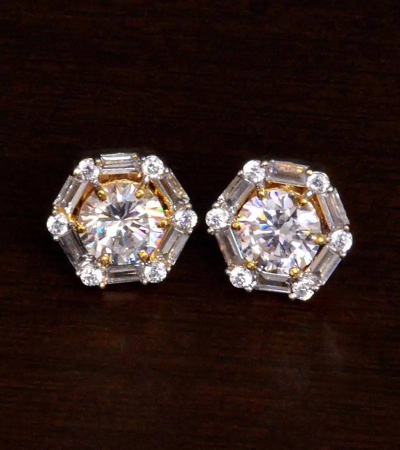 American Diamond Embellished Gold Plated Stud Earrings 216ED202