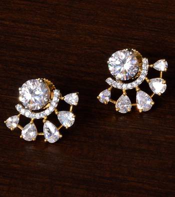 American Diamond Embellished Gold Plated Stud Earrings 216ED204 1