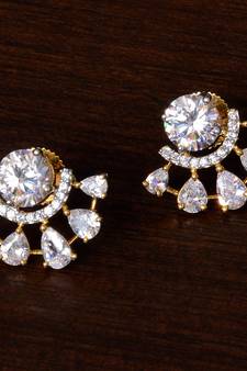 American Diamond Embellished Gold Plated Stud Earrings 216ED204