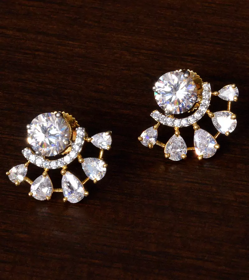American Diamond Embellished Gold Plated Stud Earrings 216ED204