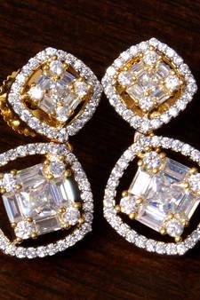 American Diamond Embellished Gold Plated Stud Earrings 216ED206