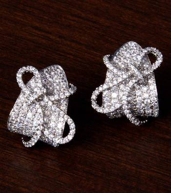 Rhodium Plated American Diamond Embellished Stud Earrings 216ED207 1