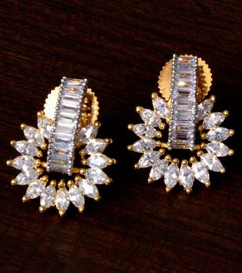 American Diamond Embellished Gold Plated Stud Earrings 216ED210 1