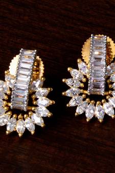 American Diamond Embellished Gold Plated Stud Earrings 216ED210