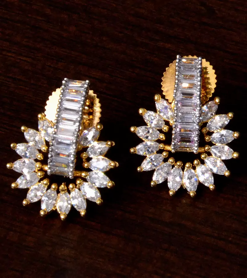 American Diamond Embellished Gold Plated Stud Earrings 216ED210