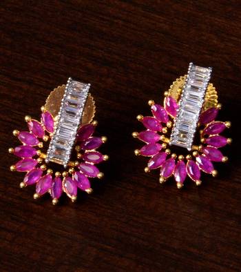 Ruby and American Diamond Embellished Gold Plated Stud Earrings 216ED212 1